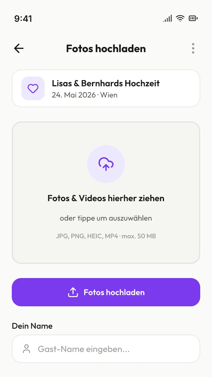 Gäste laden Fotos direkt hoch – ohne App, ohne Login